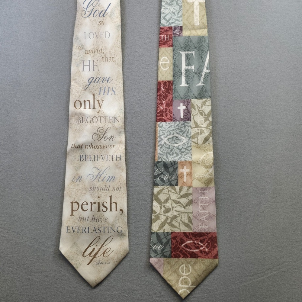 2-Eagles Wings 100% Silk Religious Wide Neck Ties Size 4X59